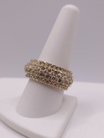  SZ 9.5 14KT YELLOW GOLD ~2 TOTAL CARAT WT. DIAMOND CLUSTER MULTI-ROW BAND RING