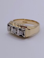  SIZE 11.5 14KT TWO TONE GOLD ~.45 TOTAL CARAT WT. 3-DIAMOND RECTANGLE TOP BAND 