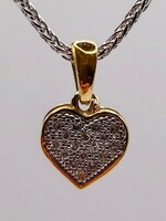  10KT YELLOW GOLD ~.08TCW ROUND CUT DIAMOND PAVE SET HEART PENDANT