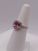  SIZE 6 14KT WHITE GOLD ~1.1 CARAT OVAL PINK SAPPHIRE WITH DIAMOND ACCENTS RING