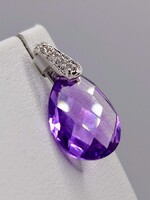  14KT WHITE GOLD ~3CT PEAR SHAPED AMETHYST W/ DIAMOND BALE ACCENT PENDANT