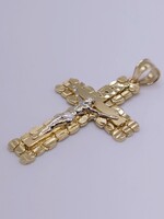  10KT TWO TONE GOLD NUGGET STYLE RELIGIOUS CROSS PENDANT