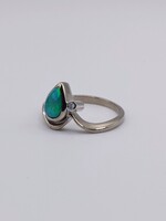  SIZE 6 18KT WHITE GOLD ~1 CARAT PEAR SHAPED OPAL WITH DIAMOND ACCENT RING