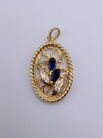  14KT YELLOW GOLD ~.10 TOTAL CARAT WEIGHT MARQUISE SAPPHIRES W/ DIAMONDS PENDANT