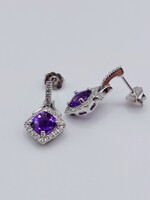  14KT WHITE GOLD ~1 TOTAL CARAT WT. AMETHYST CENTER WITH DIAMOND HALO EARRINGS
