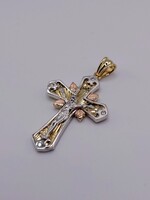  14KT TRI COLOR GOLD RELIGIOUS CROSS WITH CZ ACCENT PENDANT