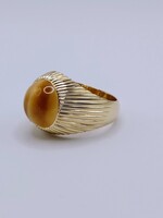  SIZE 10.5 18KT YELLOW GOLD TIGER EYE CABOCHON RING