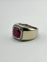 SIZE 7 14KT WHITE GOLD ~10CT CUSHION CUT RUBY WITH DIAMOND HALO RING