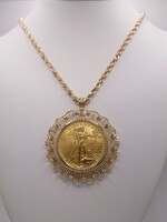  25" Rope Necklace w/ 1924 $20 U.S. Gold Liberty Coin Pendant 