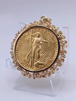  1910 $20 U.S. St. Gaudens Coin Flower Pendant 