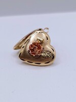  14KT YELLOW GOLD HEART WITH ROSE GOLD SCULPTED ROSE ACCENT LOCKET PENDANT