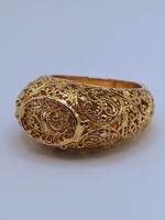  SIZE 10 18KT YELLOW GOLD FILIGREE SIGNET MOTIF DOME STYLE RING