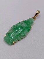  18KT YELLOW GOLD GREEN JADE RELIGIOUS FIGURAL PENDANT