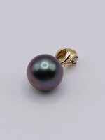  14KT YELLOW GOLD ~10mm BLACK PEARL WITH ~.04 CARAT DIAMOND ACCENT PENDANT