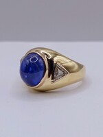  SIZE 10 18KT YELLOW GOLD ~7 CARAT BLUE CABOCHON SAPPHIRE WITH DIAMONDS RING