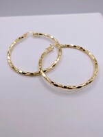  18KT YELLOW GOLD COBBLED PATTERN THIN HOOP EARRINGS