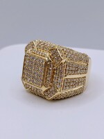  SIZE 10 14KT YELLOW GOLD ~4.5 TOTAL CARAT WT. DIAMOND PAVE SQUARE TOP RING