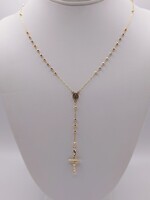  14KT TRI COLOR GOLD RELIGIOUS CROSS BEADED ROSARY NECKLACE