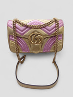 **Secondhand**Gucci Small GG Pink & Gold Marmont Metallic Matelassé Shoulder Bag