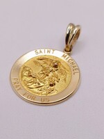  14KT YELLOW GOLD ST. MICHAEL ROUND MEDALLION RELIGIOUS PENDANT