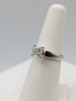  SIZE 6.5 14KT WHITE GOLD SQUARE MODIFIED BRILLIANT CUT DIAMOND SOLITAIRE RING