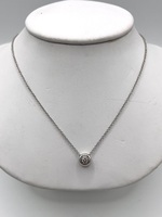  14KT WHITE GOLD ~.10 CARAT BEZEL SET DIAMOND PENDANT ON CABLE CHAIN NECKLACE