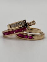  14KT YELLOW GOLD ~.40 TOTAL GEM WT. RUBY & DIAMOND DOUBLE HOOP EARRINGS