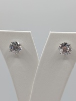  14KT WHITE GOLD ~3 TOTAL CARAT WT. ROUND BRILLIANT CUT DIAMOND STUD EARRINGS