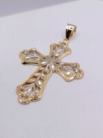  14KT TWO TOLD GOLD  LEAF MOTIF FILIGREE CROSS PENDANT