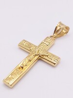 22KT YELLOW GOLD HOLLOW GREEK KEY DESIGN 2" RELIGIOUS CROSS PENDANT