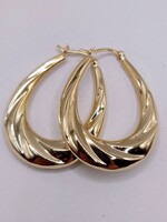  14KT YELLOW GOLD WAVE PATTERN OVAL HOLLOW HOOP EARRINGS