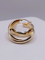  14KT YELLOW GOLD TWISTED DOUBLE TUBE ROUND HOOP EARRINGS