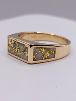  SZ 12 14KT YELLOW GOLD NATURAL GOLD QUARTZ INLAY RECTANBLE TOP RING