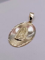  14KT TRI COLOR GOLD OUR LADY OF GUADALUPE OVAL RELIGIOUS PENDANT