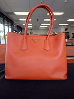 **Secondhand** Prada Orange Saffiano Leather Cuir Double Tote