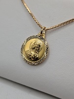  18KT YELLOW GOLD DOUBLE SIDED 3/4" RELIGIOUS MEDAL PENDANT