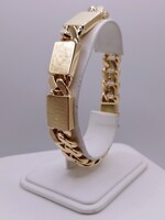  18KT YELLOW GOLD 8" 3-BAR ID STYLE CUBAN LINK BRACELET