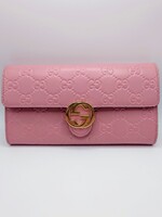  *Second hand* Pink Gucci Guccishima Interlocking Leather Long Wallet 