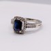  SIZE 6 14KT WHITE GOLD ~1 CARAT BLUE SAPPHIRE WITH DIAMOND HALO & ACCENTS RING