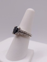  SIZE 6.5 14KT WHITE GOLD ~1 CARAT OVAL BLUE SAPPHIRE WITH DIAMOND ACCENTS RING