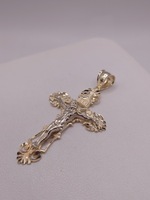  14KT TWO TONE GOLD 2" FILIGREE RELIGIOUS CROSS PENDANT