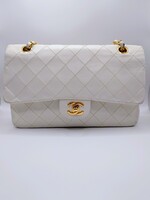 **Secondhand** White Chanel Classic Small Double Flap Bag with dust bag