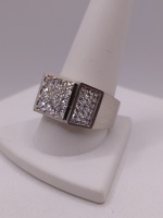 Size 10 18kt White Gold ~1.4 Total Carat Wt. Diamond Pave Set Square Top Ring