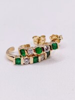  14KT YELLOW GOLD ~.24 TOTAL GEM WT. ROUND EMERALD & DIAMOND J HOOP EARRINGS