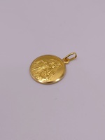  18KT YELLOW GOLD ROUND DOUBLE SIDED 3/4" RELIGIOUS MEDAL PENDANT