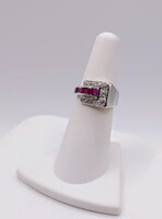  SIZE 6 14KT WHITE GOLD ~.45 TOTAL GEM WT. RUBY & DIAMOND BUCKLE RING