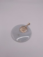  14KT YELLOW GOLD ROUND JADE "GOOD FORTUNE" CIRCLE PENDANT