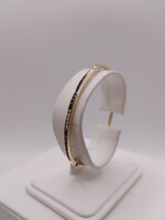  18KT YELLOW GOLD ~.40 TOTAL GEM WT. SAPHIRE & DIAMOND HINGED BANGLE BRACELET