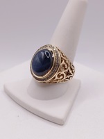  SIZE 10.5 14KT YELLOW GOLD ~10 CARAT BLUE STAR SAPPHIRE WITH DIAMONDS RING