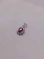  18KT WHITE GOLD ~.15 CARAT OVAL RUBY WITH DIAMOND HALO 1/2" OVAL PENDANT